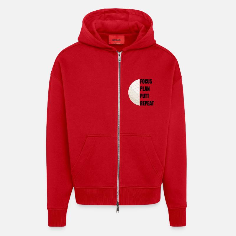 Focus Plan Putt Repeat – Golfslogan - Zip Hoodie - made by SPREAD - Rot
