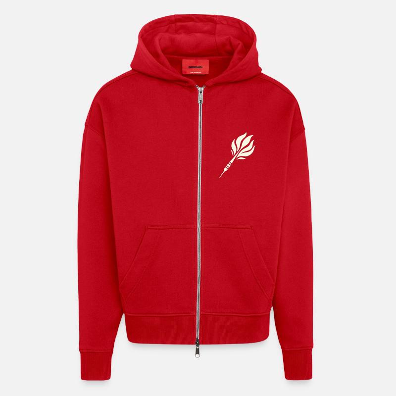 Conception de flamme de fléchette - Veste à capuche bio épaisse oversize fabriqué en UE - rouge
