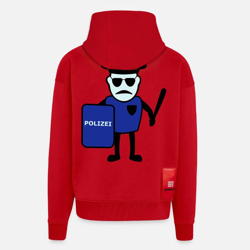 Policeman avec matraque - Veste à capuche bio épaisse oversize fabriqué en UE - rouge