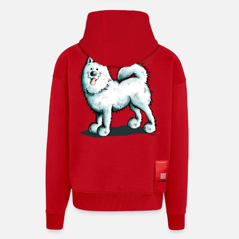 Sammy Samoyed - Samoyède - Veste à capuche bio épaisse oversize fabriqué en UE - rouge