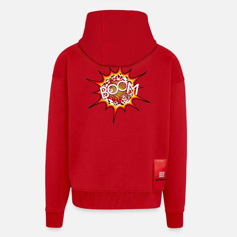 Explosion, bombe, explosion, bombe # - Veste à capuche bio épaisse oversize fabriqué en UE - rouge