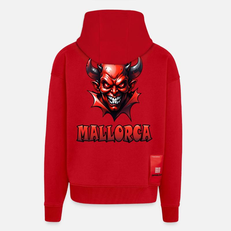 Majorque avec Red Devil - Veste à capuche bio épaisse oversize fabriqué en UE - rouge
