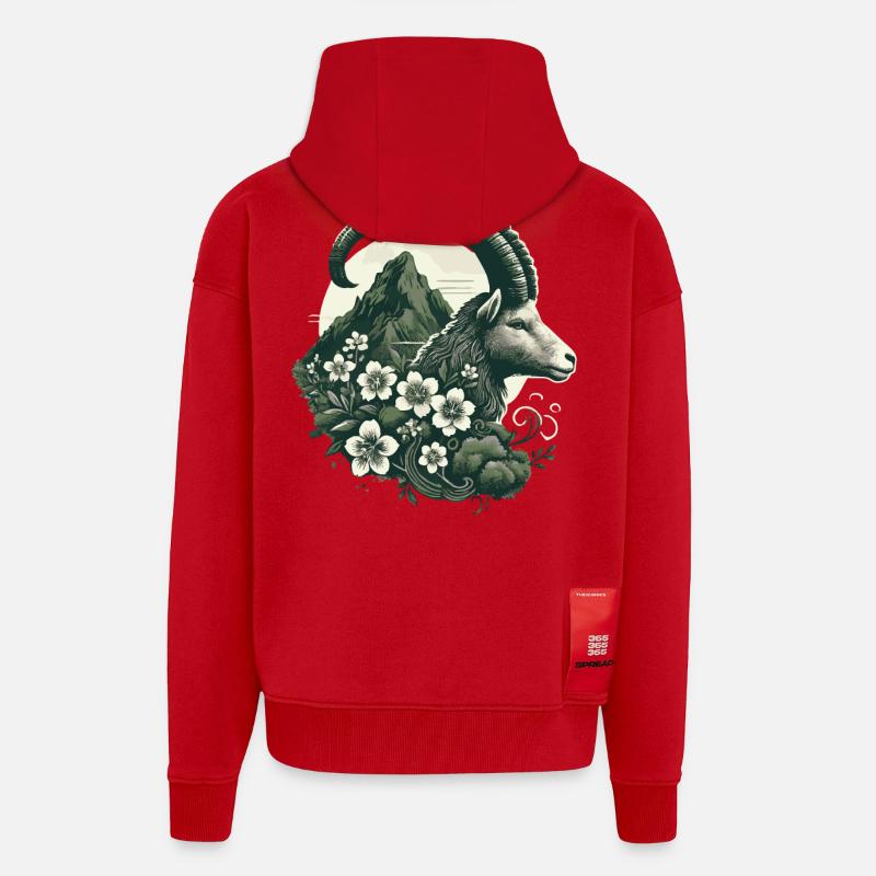 Steinbock Sternzeichen - Bergziege Astrologie - Zip Hoodie - made by SPREAD - Rot