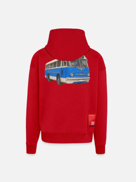 Old blue bus - Zip Hoodie - made by SPREAD - red