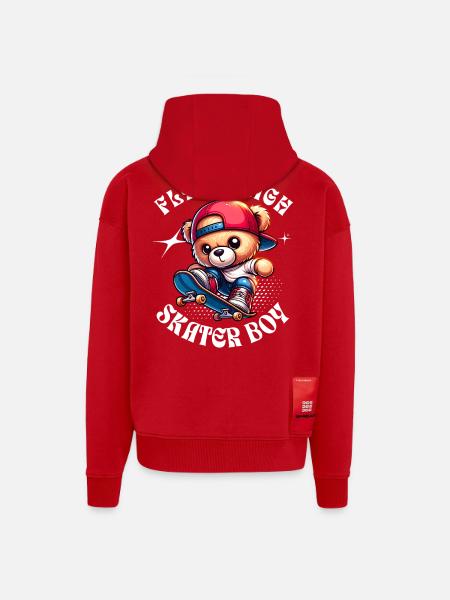 Skater teddy bear on skateboard - Zip Hoodie - made by SPREAD - red