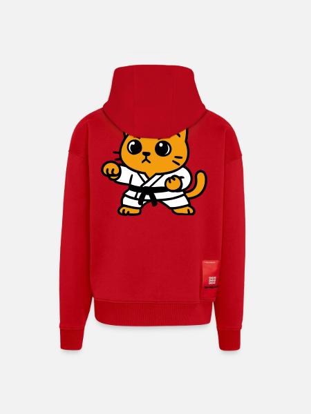 Cat fighter in karate suit - Zip Hoodie - made by SPREAD - red