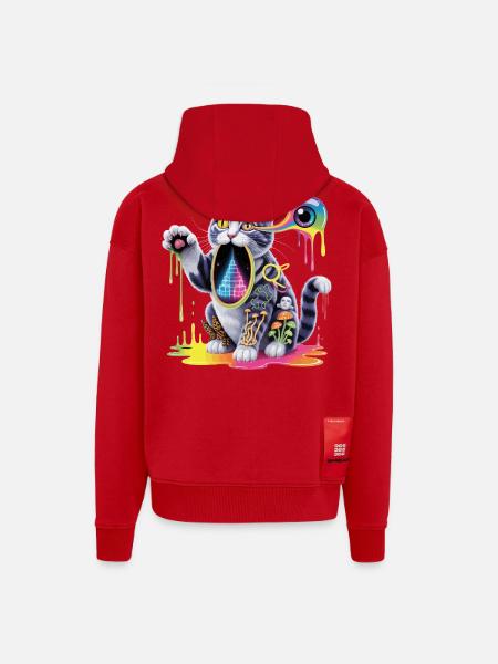 Psychedelic Cat Surreal Art Design - Zip Hoodie - made by SPREAD - red