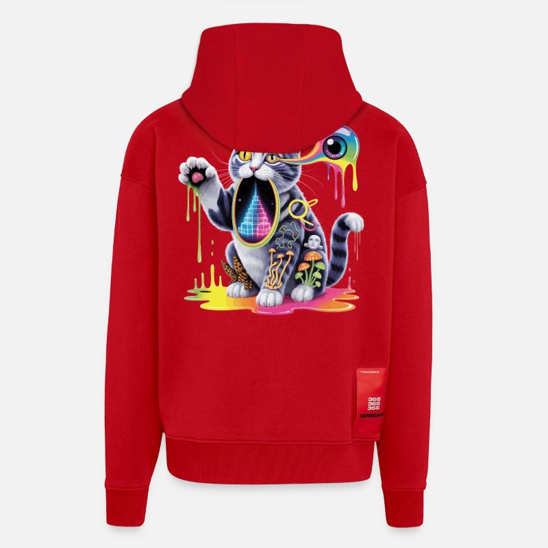 Psychedelic Cat Surreal Art Design - Zip Hoodie - made by SPREAD - red