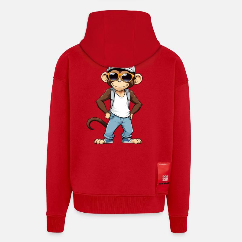 Cool monkey with sunglasses and cap - Zip Hoodie - made by SPREAD - red