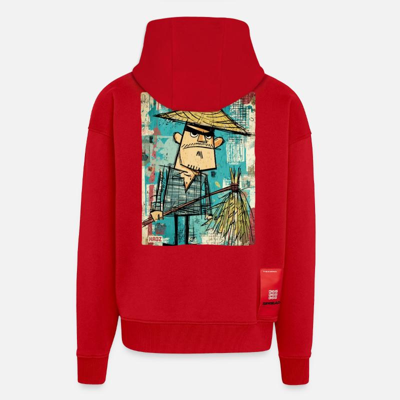 Graffiti Samurai mit Besen - Zip Hoodie - made by SPREAD - Rot