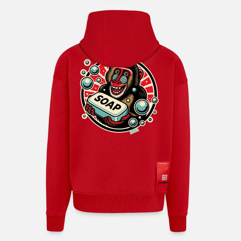 Mandrill Affe mit Seife - Zip Hoodie - made by SPREAD - Rot