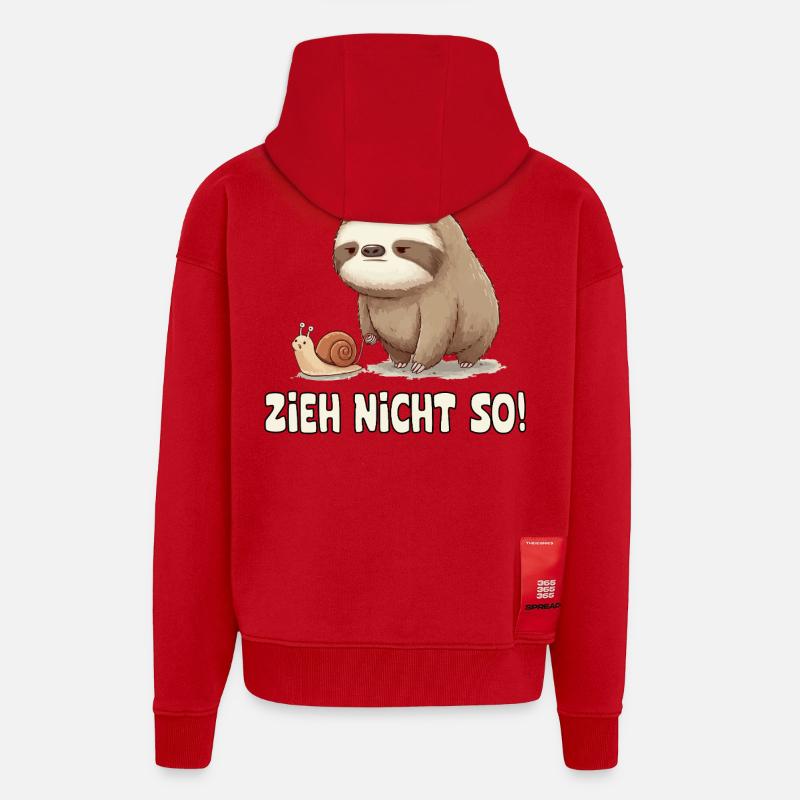 Pull Not So Sloth Cartoon - Veste à capuche bio épaisse oversize fabriqué en UE - rouge