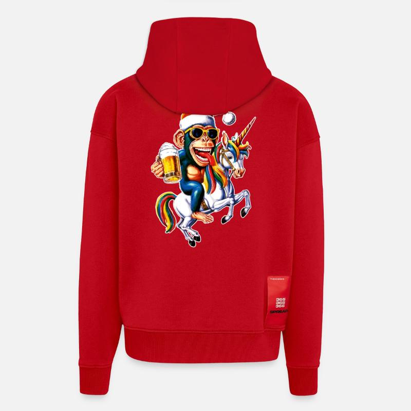 Affe Weihnachten Einhorn - Zip Hoodie - made by SPREAD - Rot