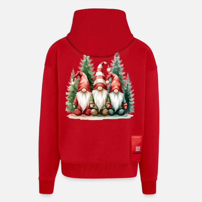Drei Gartenzwerge im Winterwald - Zip Hoodie - made by SPREAD - Rot