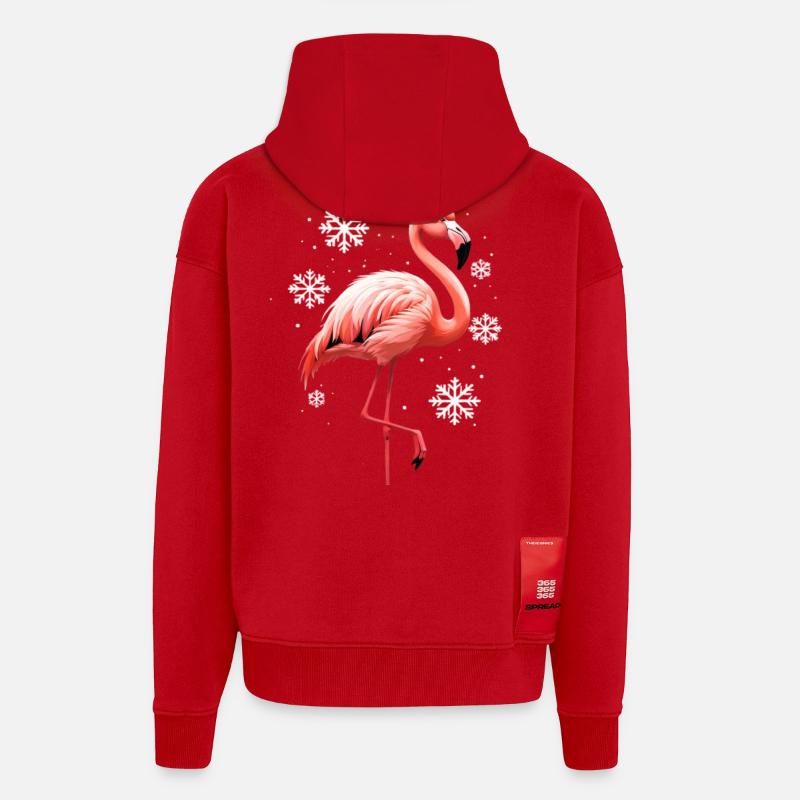 Flamingo Winterszene mit Schneeflocken - Zip Hoodie - made by SPREAD - Rot