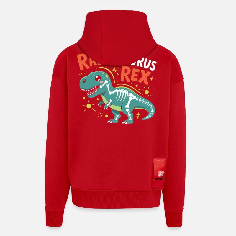 RadSaurus Rex Neon Dino - Veste à capuche bio épaisse oversize fabriqué en UE - rouge