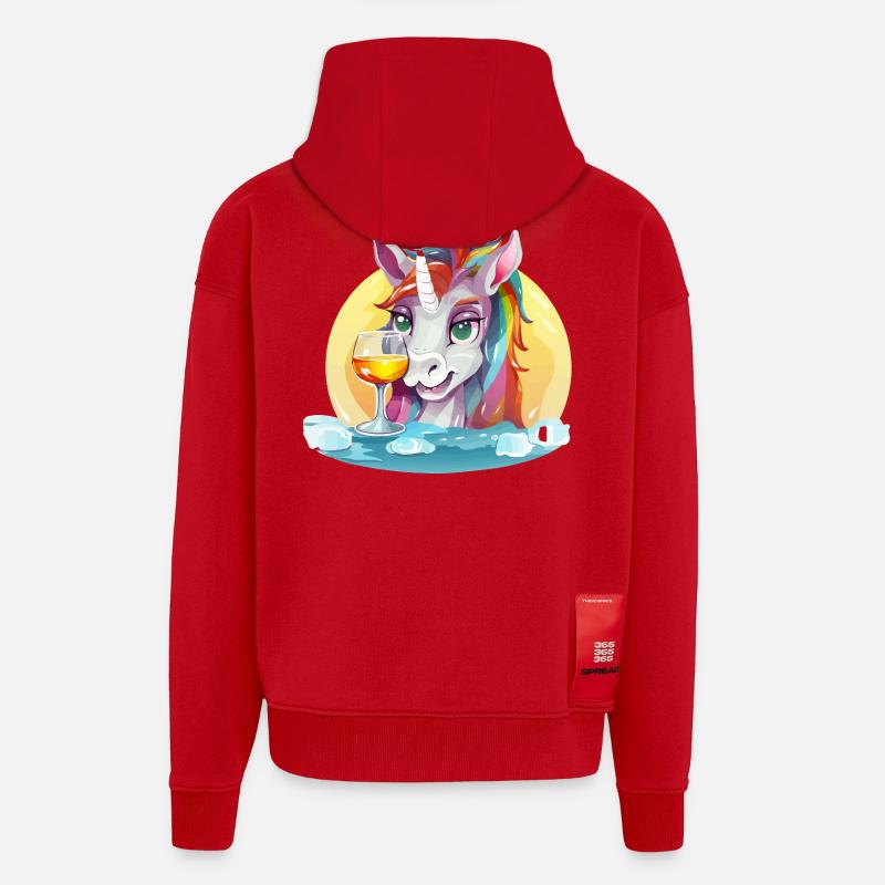 Buntes Einhorn mit Wein - Zip Hoodie - made by SPREAD - Rot