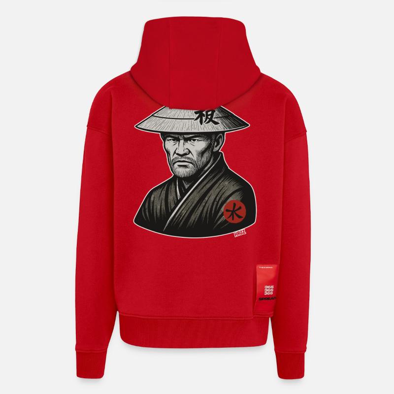 Rice Hat Samurai Warrior - Zip Hoodie - made by SPREAD - red