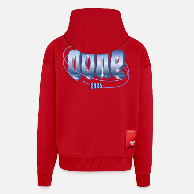 Conception orbitale 2026 réalisée - Veste à capuche bio épaisse oversize fabriqué en UE - rouge