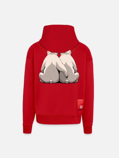 Two white bears back to back - Zip Hoodie - made by SPREAD - red
