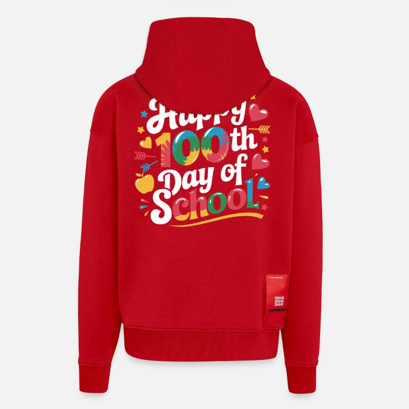 Centième jour de conception scolaire - Veste à capuche bio épaisse oversize fabriqué en UE - rouge