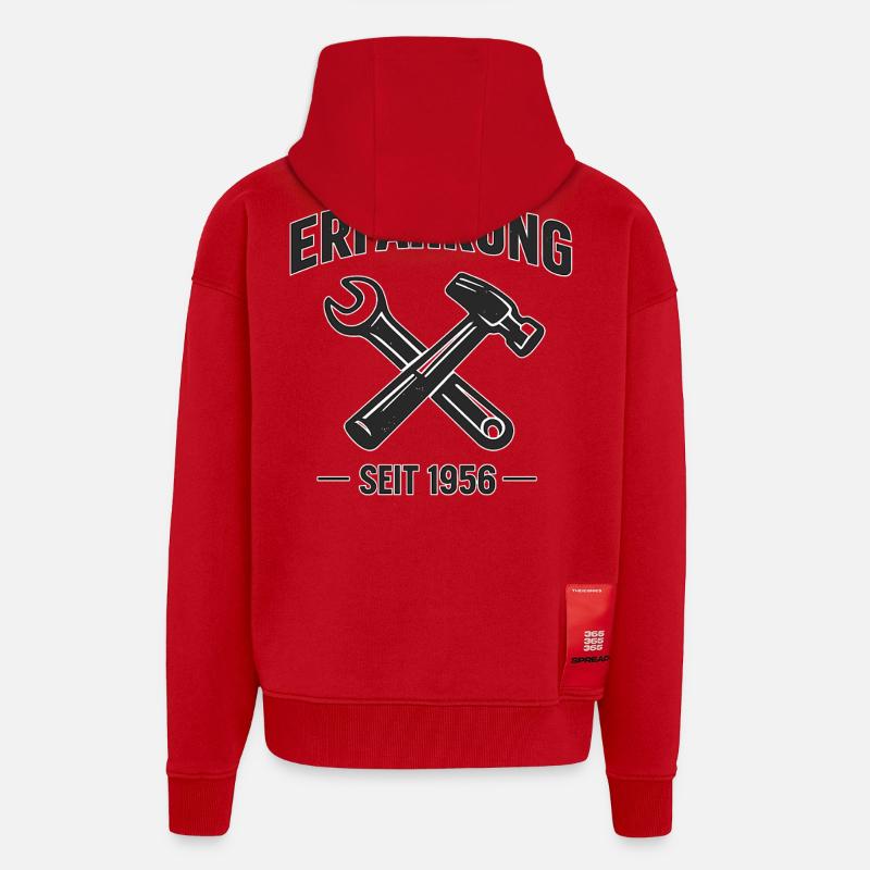 Anniversaire 1956 : Expérience pour les artisans - Veste à capuche bio épaisse oversize fabriqué en UE - rouge