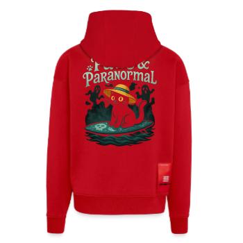 Paws & Paranormal: Schwarze Katze surft mit Geiste - Zip Hoodie - made by SPREAD - Rot - Hinten