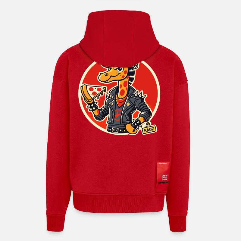 Girafe Punk Pizzarider - Veste à capuche bio épaisse oversize fabriqué en UE - rouge
