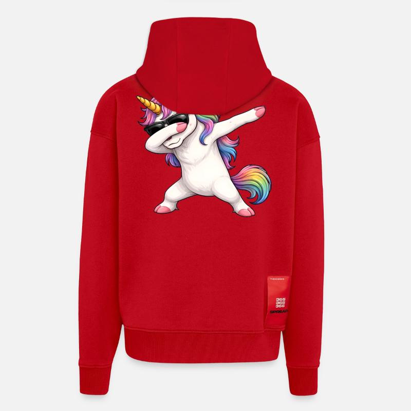 Dabbing Licorne - Veste à capuche bio épaisse oversize fabriqué en UE - rouge