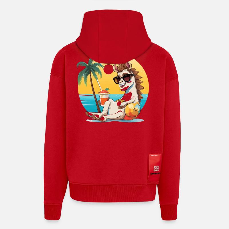 Sunny Beach Llama on Vacation - Zip Hoodie - made by SPREAD - red