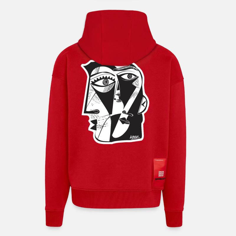 Cubist Face Linework - Zip Hoodie - made by SPREAD - red