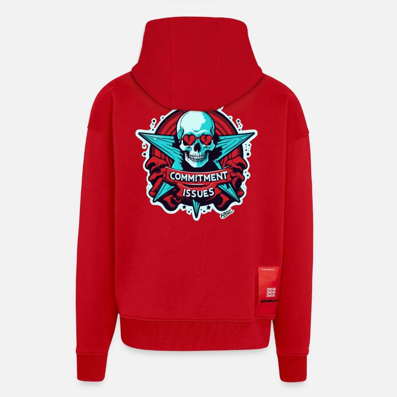 Commitment Issues Skull Badge - Zip Hoodie - made by SPREAD - red
