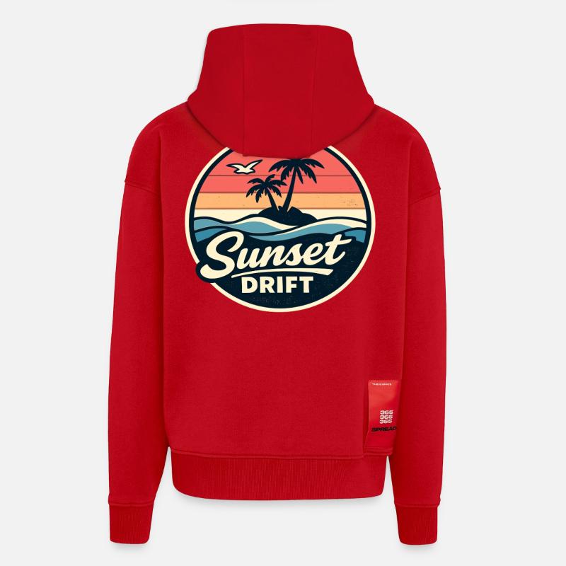 Dérive du coucher de soleil - Veste à capuche bio épaisse oversize fabriqué en UE - rouge