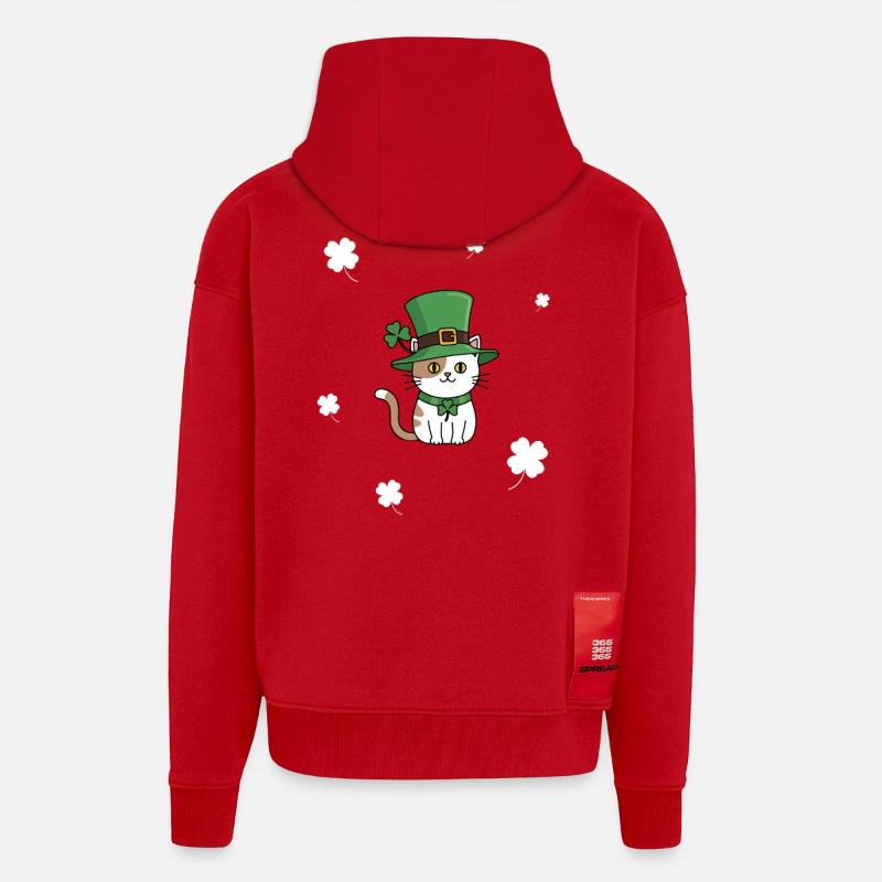 Chat de la Saint-Patrick - Veste à capuche bio épaisse oversize fabriqué en UE - rouge