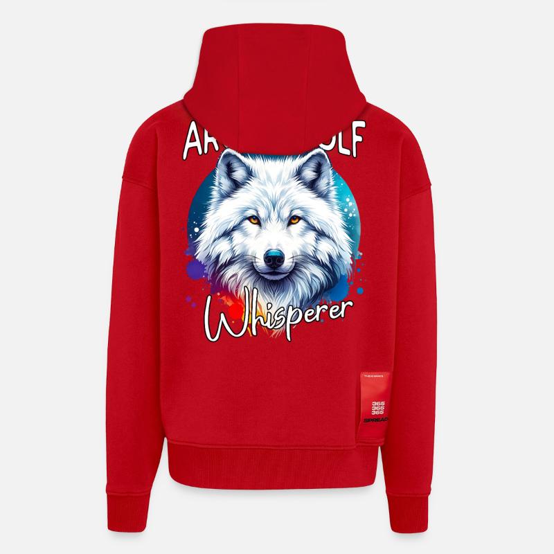 Le Murmureur de Loups Arctiques - Veste à capuche bio épaisse oversize fabriqué en UE - rouge
