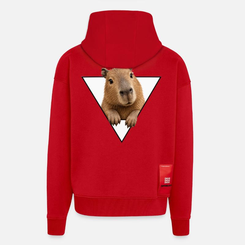 Kapybara dans le Triangle - Veste à capuche bio épaisse oversize fabriqué en UE - rouge
