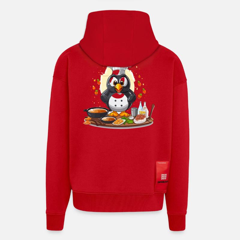 Kitchen Penguin Chef Design - Veste à capuche bio épaisse oversize fabriqué en UE - rouge