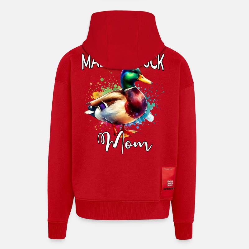 Maman du canard colvert - Veste à capuche bio épaisse oversize fabriqué en UE - rouge