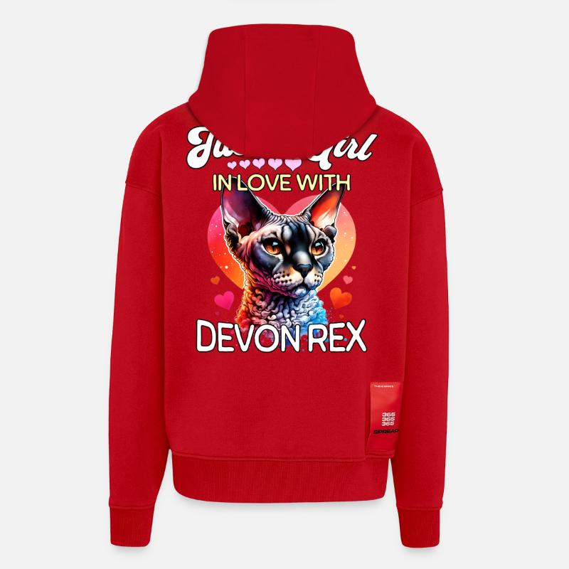 Devon Rex Girl - Veste à capuche bio épaisse oversize fabriqué en UE - rouge