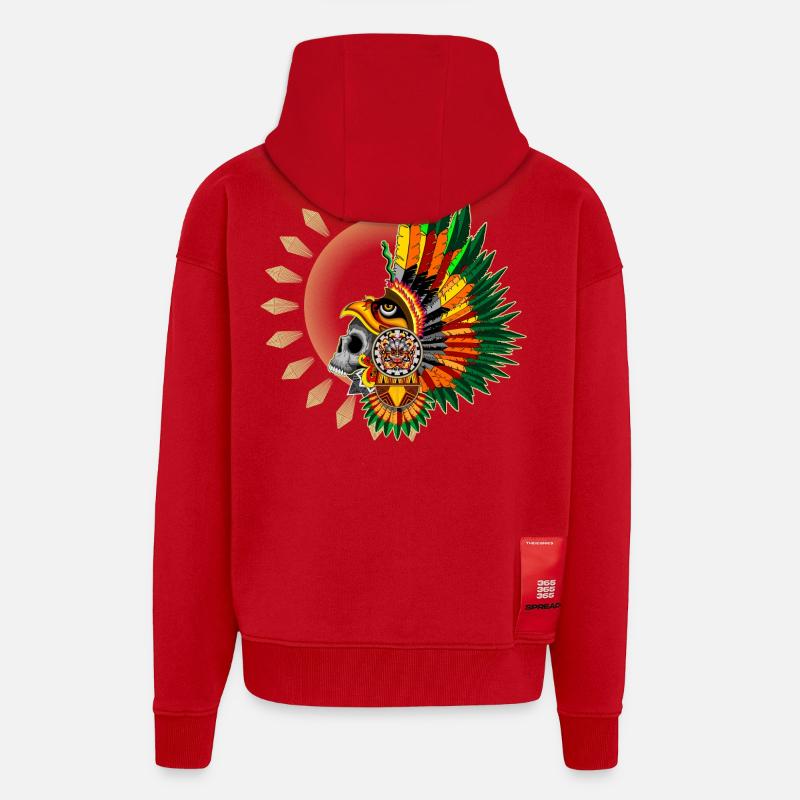 Aztec Eagle Warrior Skull - Zip Hoodie - made by SPREAD - red