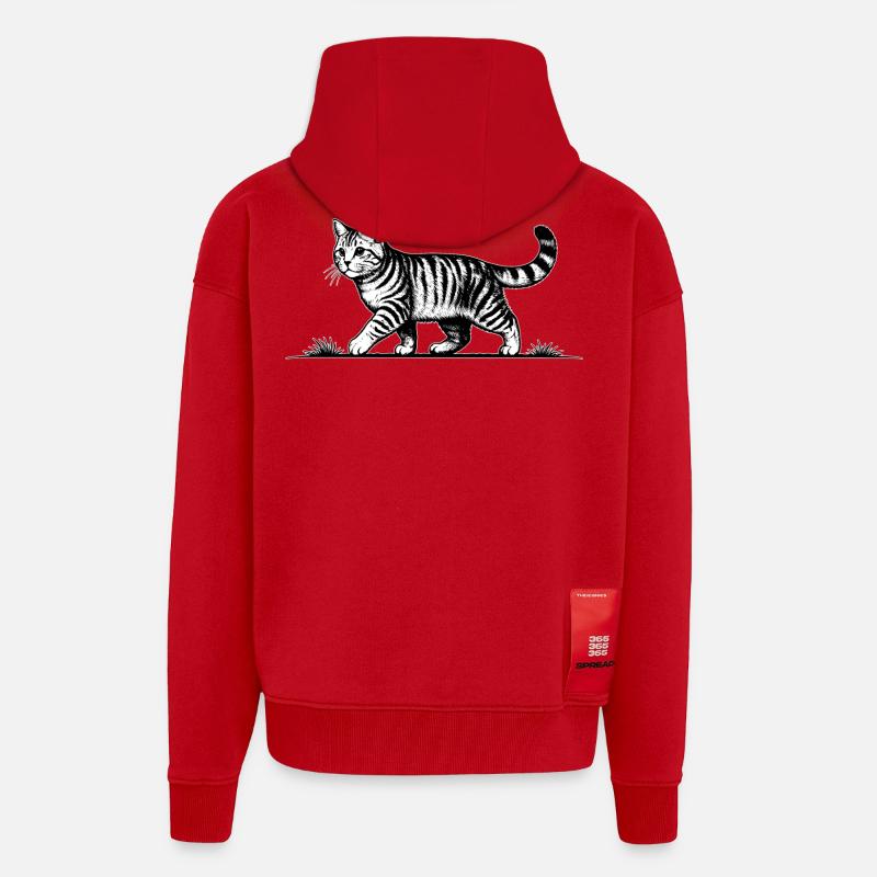Chat qui cour Chat - Veste à capuche bio épaisse oversize fabriqué en UE - rouge