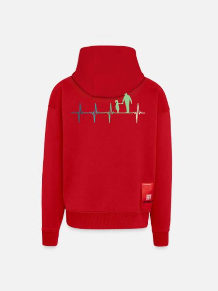 Père et fille battement de coeur papa et fillette - Veste à capuche bio épaisse oversize fabriqué en UE - rouge