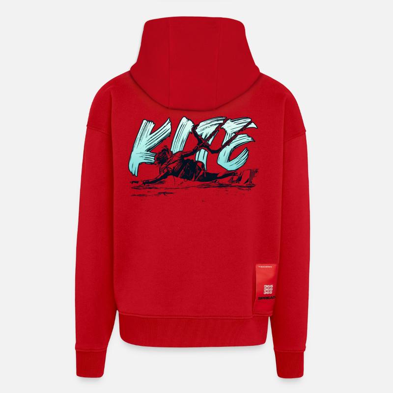 KITE surf kitesurf kitesurf kitesurf - Veste à capuche bio épaisse oversize fabriqué en UE - rouge
