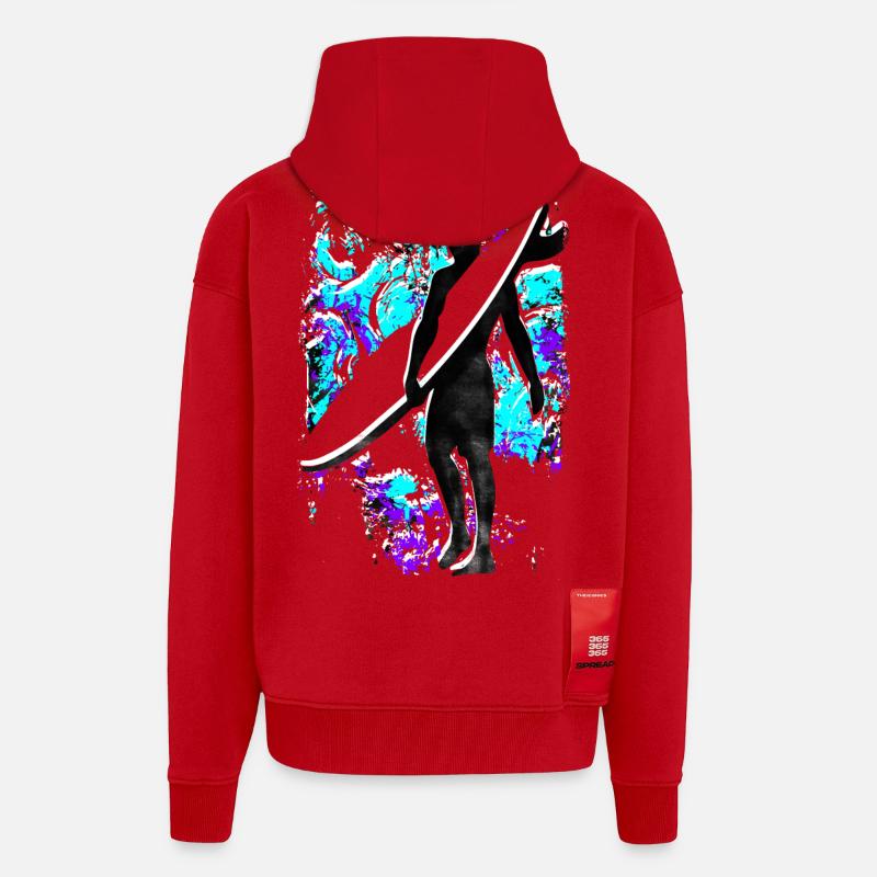 Surf - Surf - Surf - Surf - Veste à capuche bio épaisse oversize fabriqué en UE - rouge