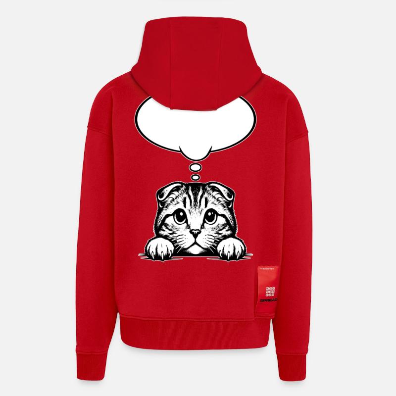 Scottish Fold-eared Cat Speech Bubble - Zip Hoodie - made by SPREAD - red