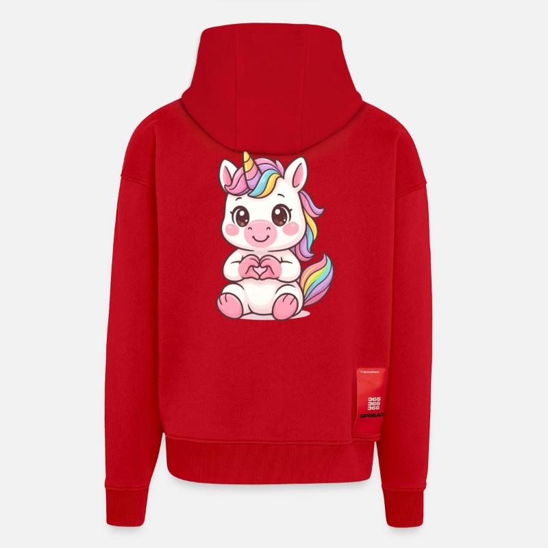 Süßes Einhorn mit Herzhänden - Zip Hoodie - made by SPREAD - Rot