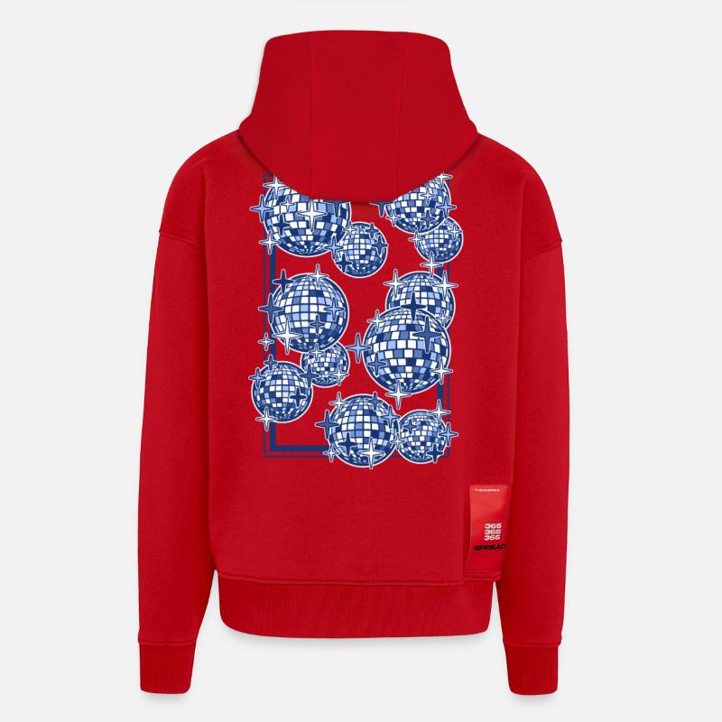 Des boules miroir bleues - Veste à capuche bio épaisse oversize fabriqué en UE - rouge