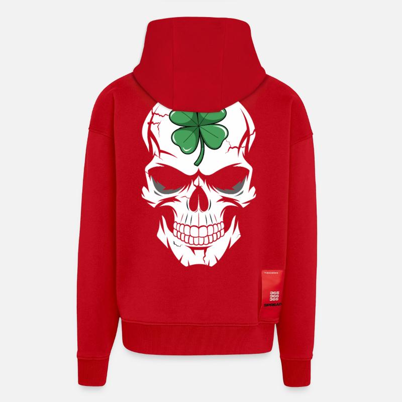 Fusion du crâne de trèfle - Veste à capuche bio épaisse oversize fabriqué en UE - rouge