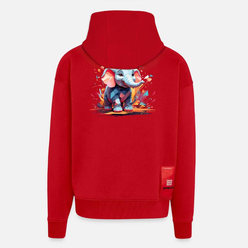 Explosion de couleur d’éléphant - Veste à capuche bio épaisse oversize fabriqué en UE - rouge