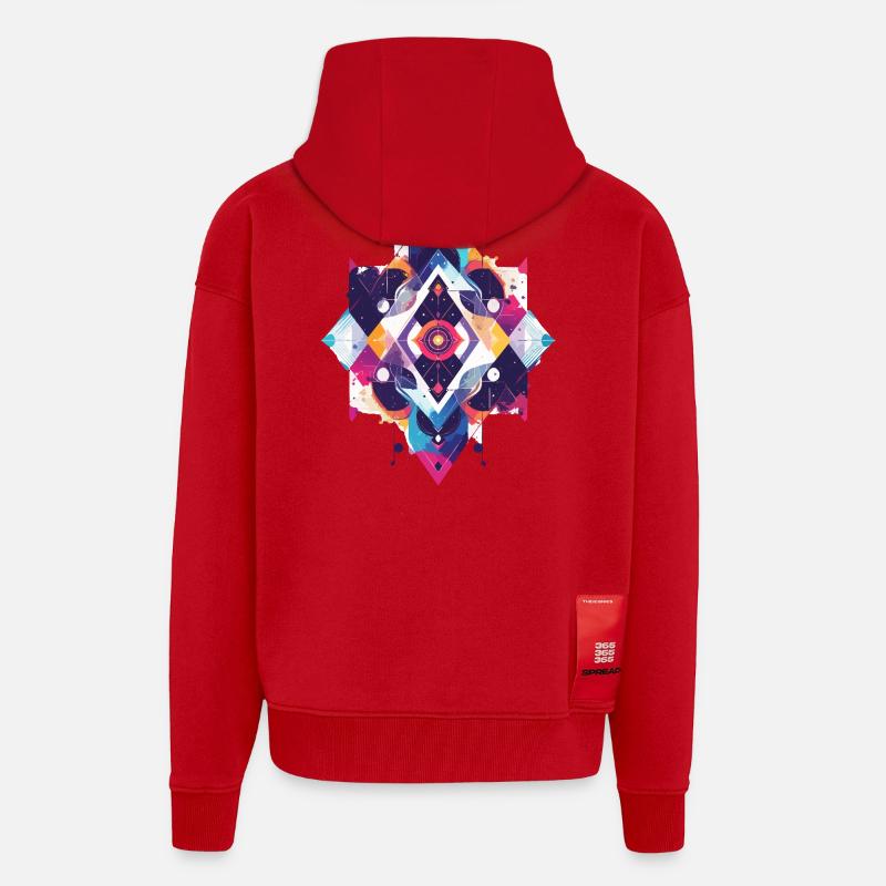 Graphisme graphique Mandala Géométrie Colorée Formes Colorées - Veste à capuche bio épaisse oversize fabriqué en UE - rouge